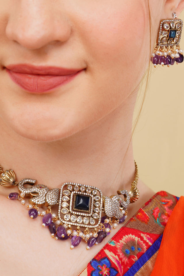 Multi-Color Brass Necklace & Earring Set