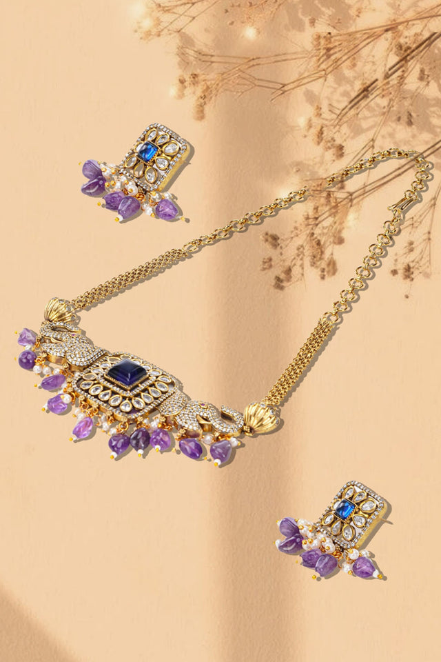 Multi-Color Brass Necklace & Earring Set