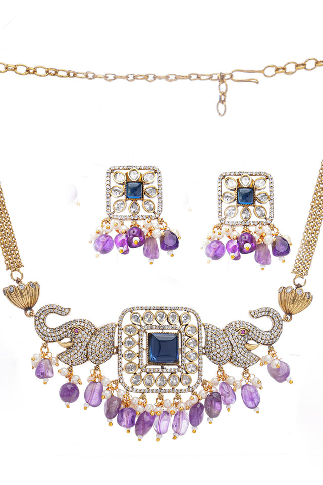 Multi-Color Brass Necklace & Earring Set