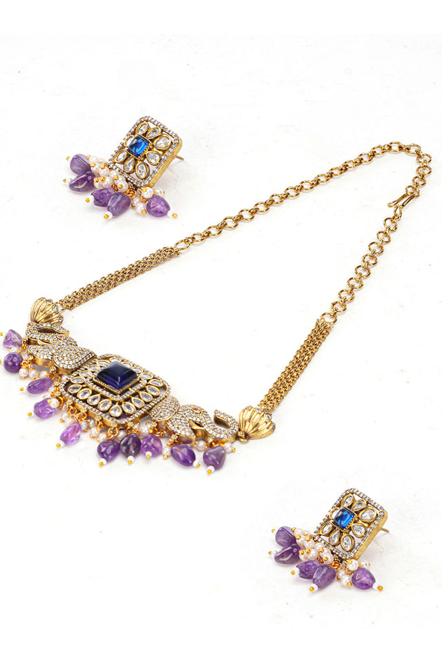 Multi-Color Brass Necklace & Earring Set