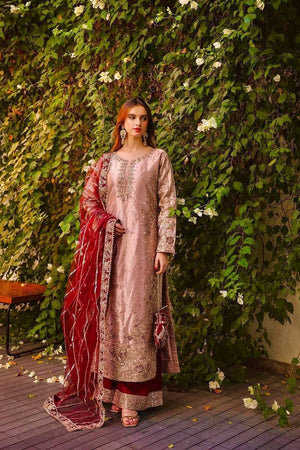 Peach Sequin with Embroidered Silk Pakistani Suits