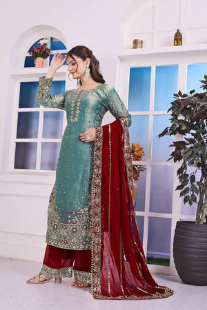Blue Sequin with Embroidered Silk Pakistani Suits