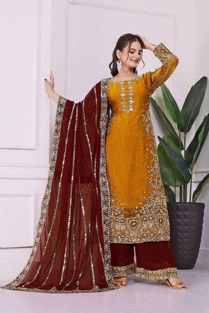 Yellow Sequin with Embroidered Silk Pakistani Suits