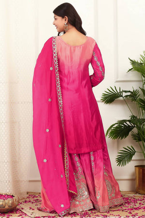 Pink Sequin with Embroidered Silk Sharara Suits