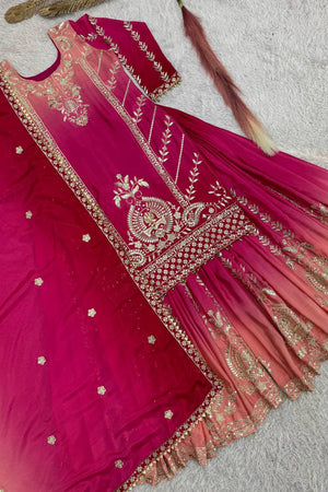 Pink Sequin with Embroidered Silk Sharara Suits