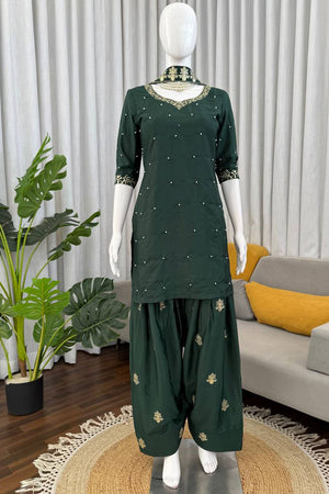 Green Embroidered Crepe Palazzo Suit (DK-1608)