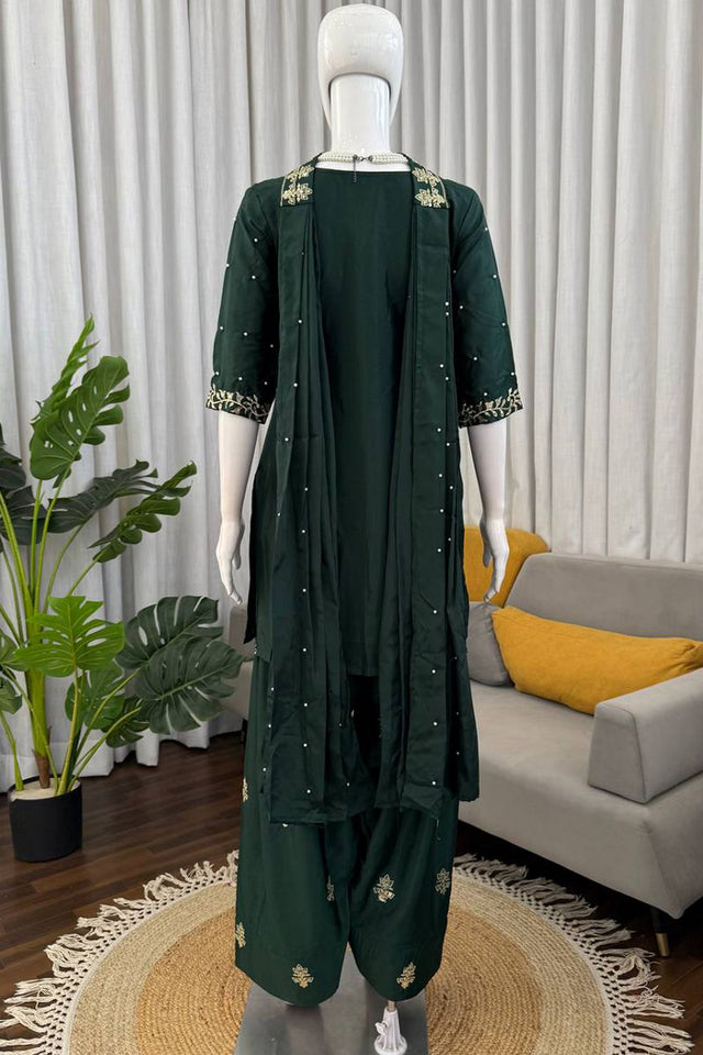 Green Embroidered Crepe Palazzo Suit (DK-1608)