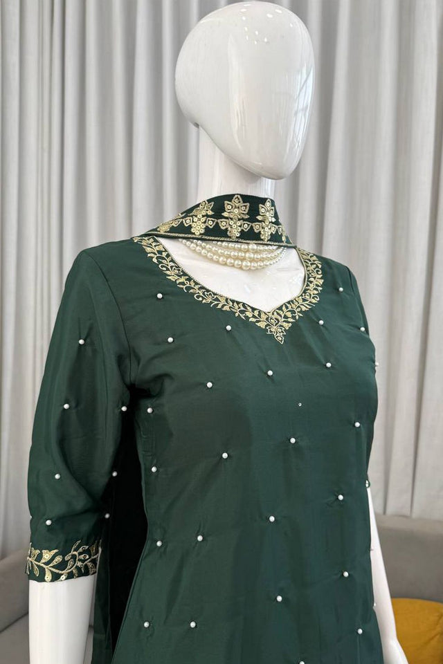 Green Embroidered Crepe Palazzo Suit (DK-1608)