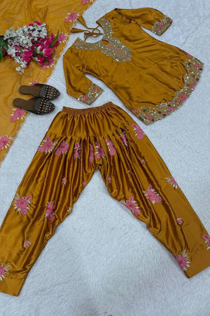 Brown Sequin with Embroidered Satin Straight Cut Suit (DM-3081-BROWN)