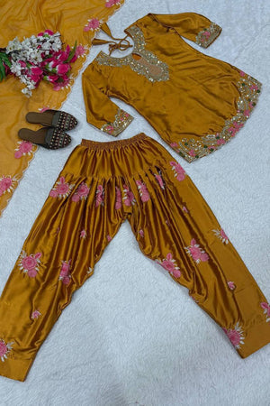 Yellow Sequin with Embroidered Satin Straight Cut Suit (DM-3081-YELLOW)