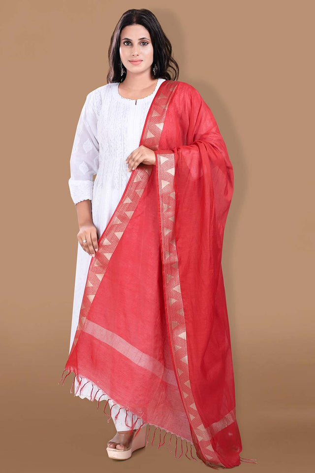 Red Cotton Solid Dupatta (DUP-0016-RED)