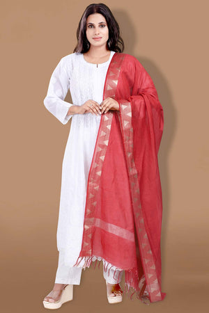 Red Cotton Solid Dupatta (DUP-0016-RED)