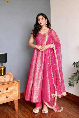 Pink Jacquard Viscose Anarkali Suit (DV-5165-pink)