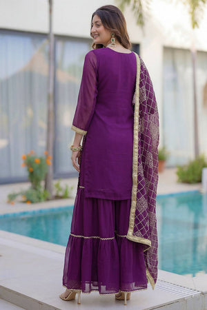 Violet Sequin with Embroidered Georgette Sharara Suit (DV-ON5065-Purple)