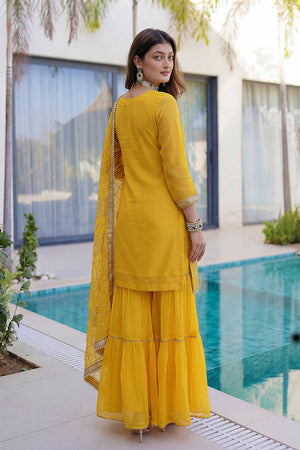 Yellow Sequin with Embroidered Georgette Sharara Suit (DV-ON5065-Yellow)