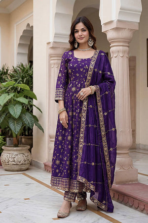 Violet Sequin with Embroidered Silk Anarkali Suit (DV-ON5170-Purple)