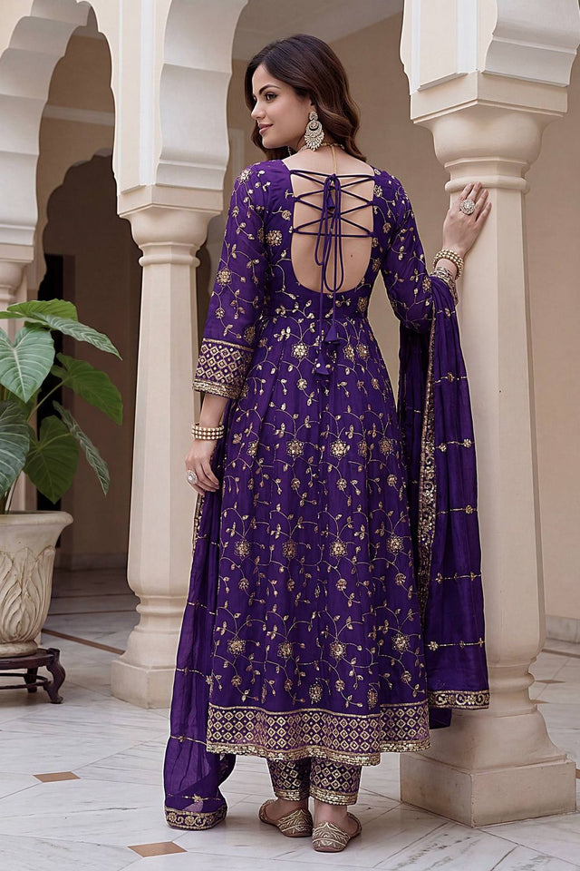 Violet Sequin with Embroidered Silk Anarkali Suit (DV-ON5170-Purple)