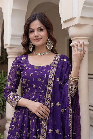 Violet Sequin with Embroidered Silk Anarkali Suit (DV-ON5170-Purple)