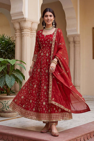 Red Sequin with Embroidered Silk Anarkali Suit (DV-ON5170-Red)