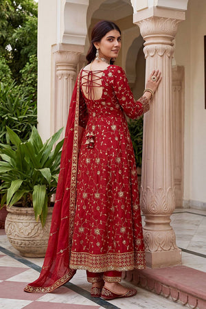Red Sequin with Embroidered Silk Anarkali Suit (DV-ON5170-Red)