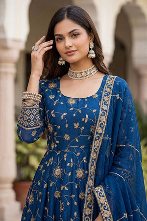 Turquoise Sequin with Embroidered Silk Anarkali Suit (DV-ON5170-Teal Blue)