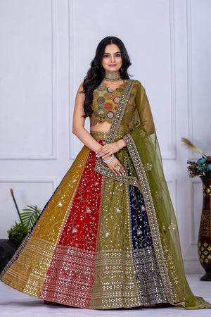 Multi Color Sequin with Embroidered Georgette Lehenga