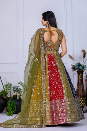 Multi Color Sequin with Embroidered Georgette Lehenga