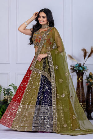 Multi Color Sequin with Embroidered Georgette Lehenga