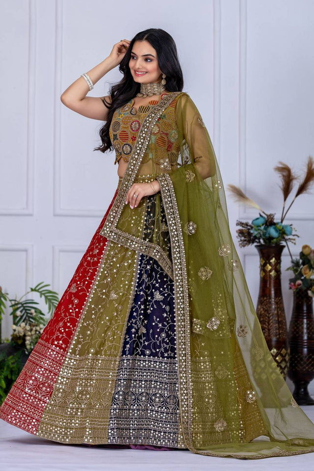 Multi Color Sequin with Embroidered Georgette Lehenga