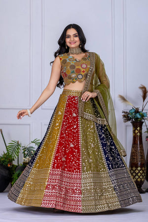 Multi Color Sequin with Embroidered Georgette Lehenga