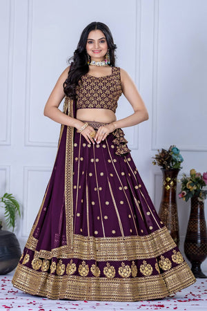 Wine Sequin with Embroidered Georgette Lehenga
