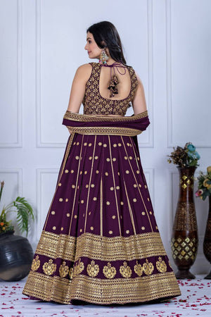 Wine Sequin with Embroidered Georgette Lehenga