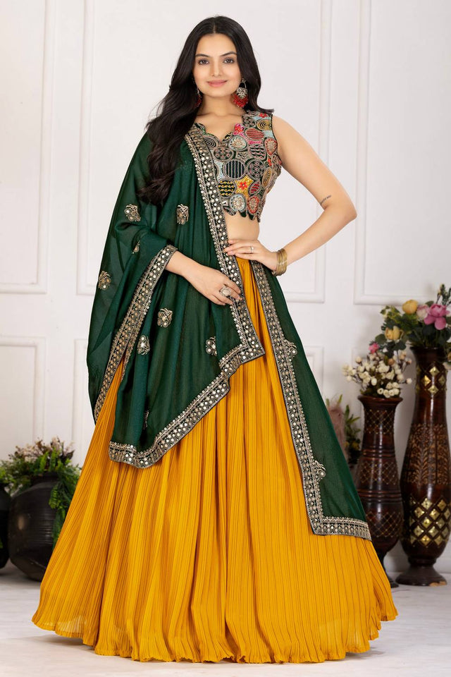 Yellow Sequin with Embroidered Georgette Lehenga