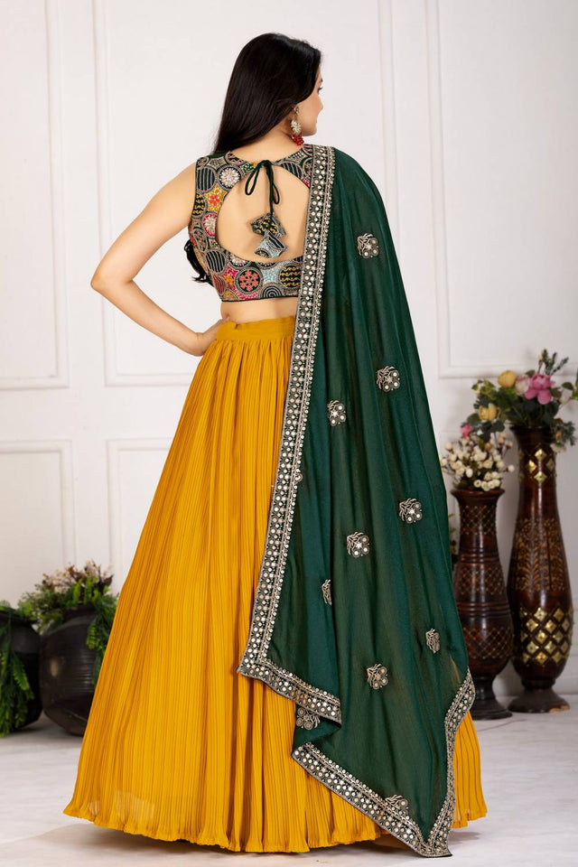 Yellow Sequin with Embroidered Georgette Lehenga