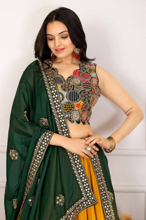 Yellow Sequin with Embroidered Georgette Lehenga