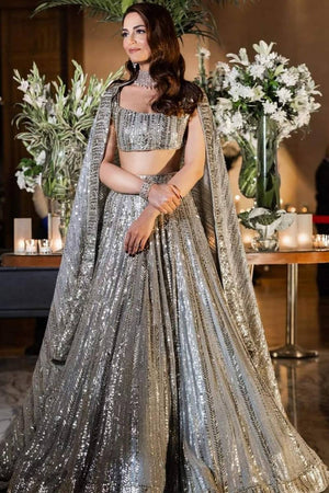 Grey Gotta Patti Georgette Lehenga