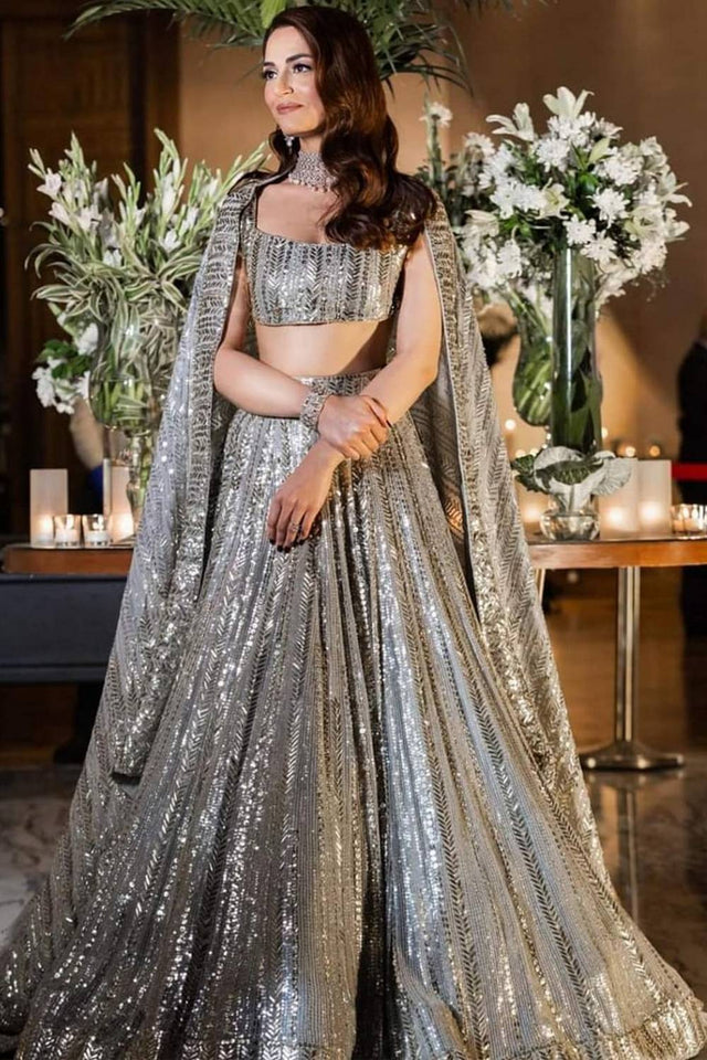 Grey Gotta Patti Georgette Lehenga