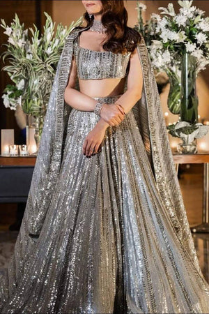 Grey Gotta Patti Georgette Lehenga