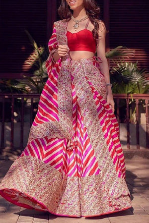 Pink Embroidered Art Silk Lehenga