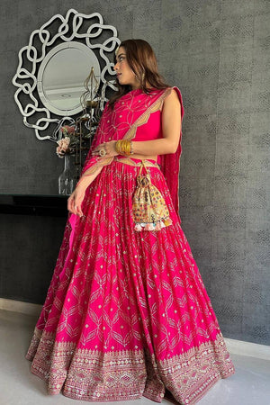 Pink Embroidered Georgette Lehenga