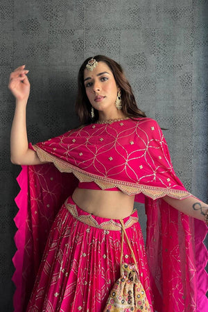 Pink Embroidered Georgette Lehenga
