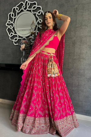 Pink Embroidered Georgette Lehenga