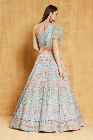 Light Blue Embroidered Art Silk Lehenga