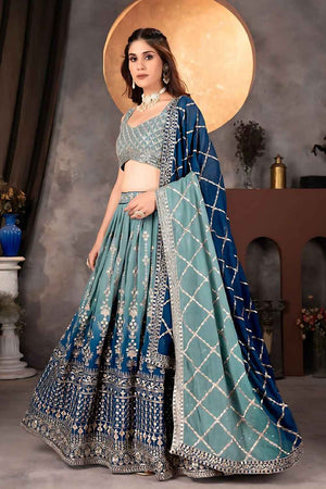 Grey Embroidered Georgette Lehenga