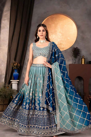 Grey Embroidered Georgette Lehenga