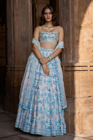 Grey Sequin with Embroidered Georgette Lehenga