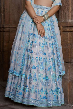 Grey Sequin with Embroidered Georgette Lehenga