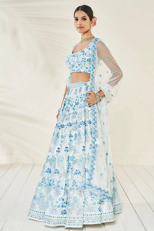 Grey Floral Embroidered Georgette Lehenga