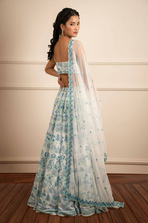 Grey Floral Embroidered Georgette Lehenga