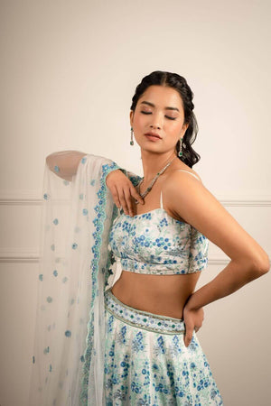 Grey Floral Embroidered Georgette Lehenga